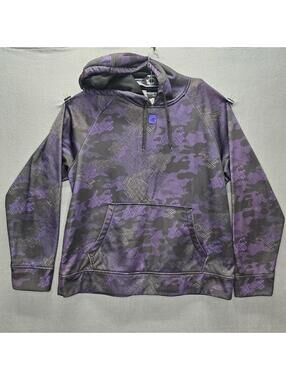 AND1 Men's Hoodie Large Purple Black Digital Camo Geometric Pullover Sweatshirt